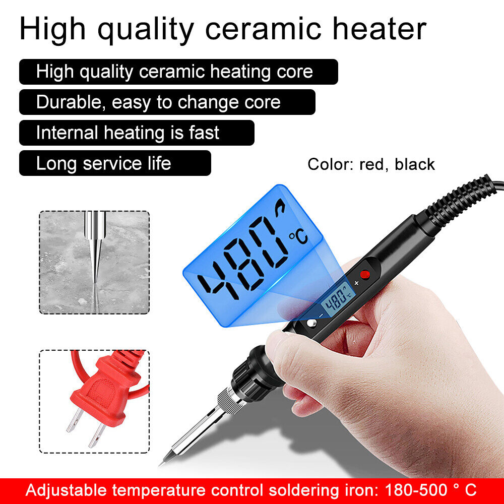 LANGTU Soldering Iron Kit Electronics 80W Adjustable Temperature Welding Tool 5pcs Soldering Iron Tip Soldering Iron Stand Tweezers Solder Wire Carry Bag