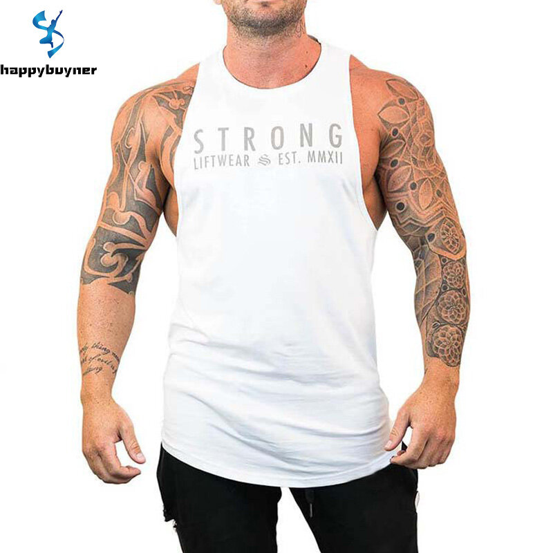 Happybuyner Summer Running Vest Mens Fitness Activewear Tops T-Shirt Gym Bodybuilding Muscle Tee Vests Sport Singlet Training Workout Shirt