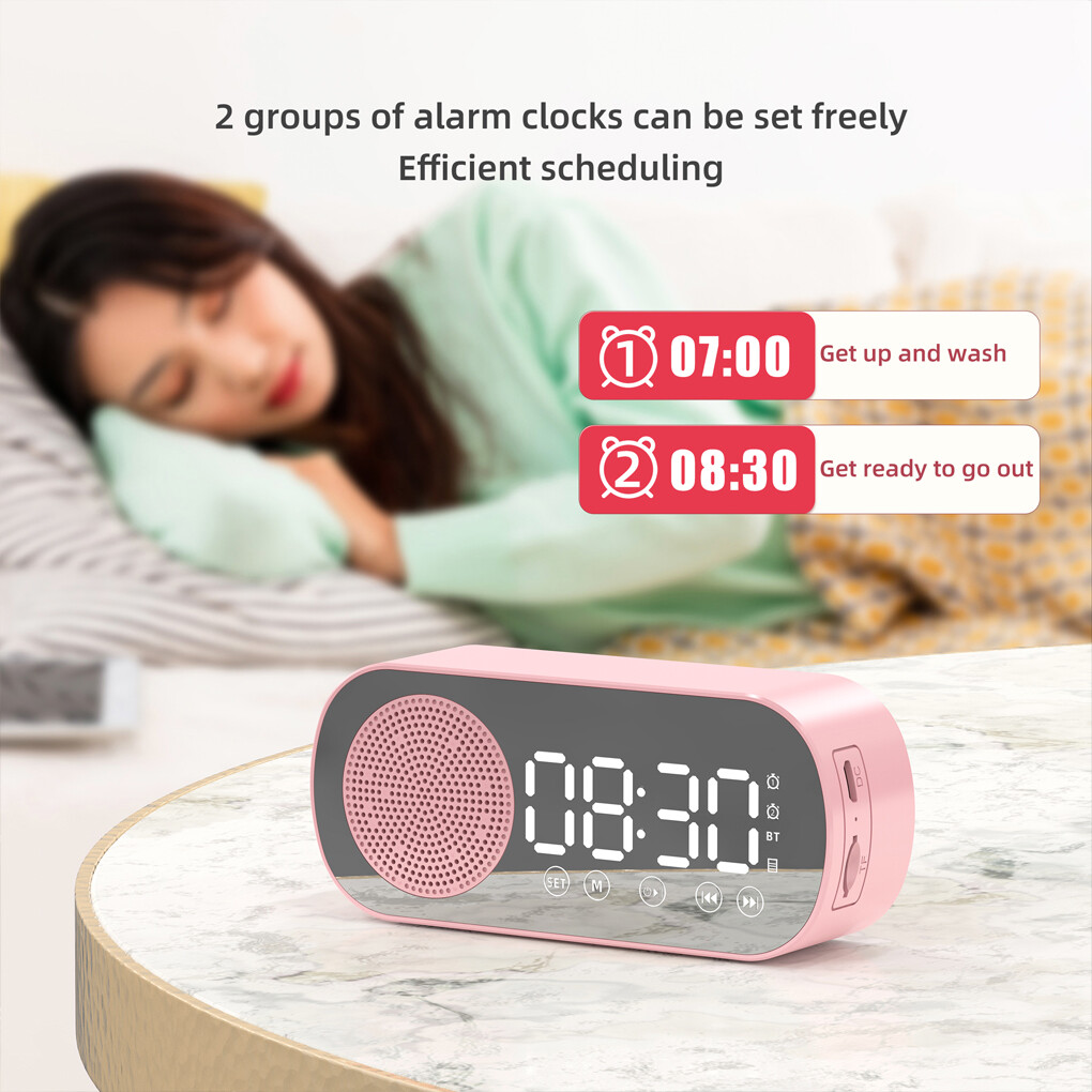 Digital Alarm Clock Mirror Surface Button Operation Bluetooth-compatible 5.0 Speaker Wireless MP3 Player Household Supplies