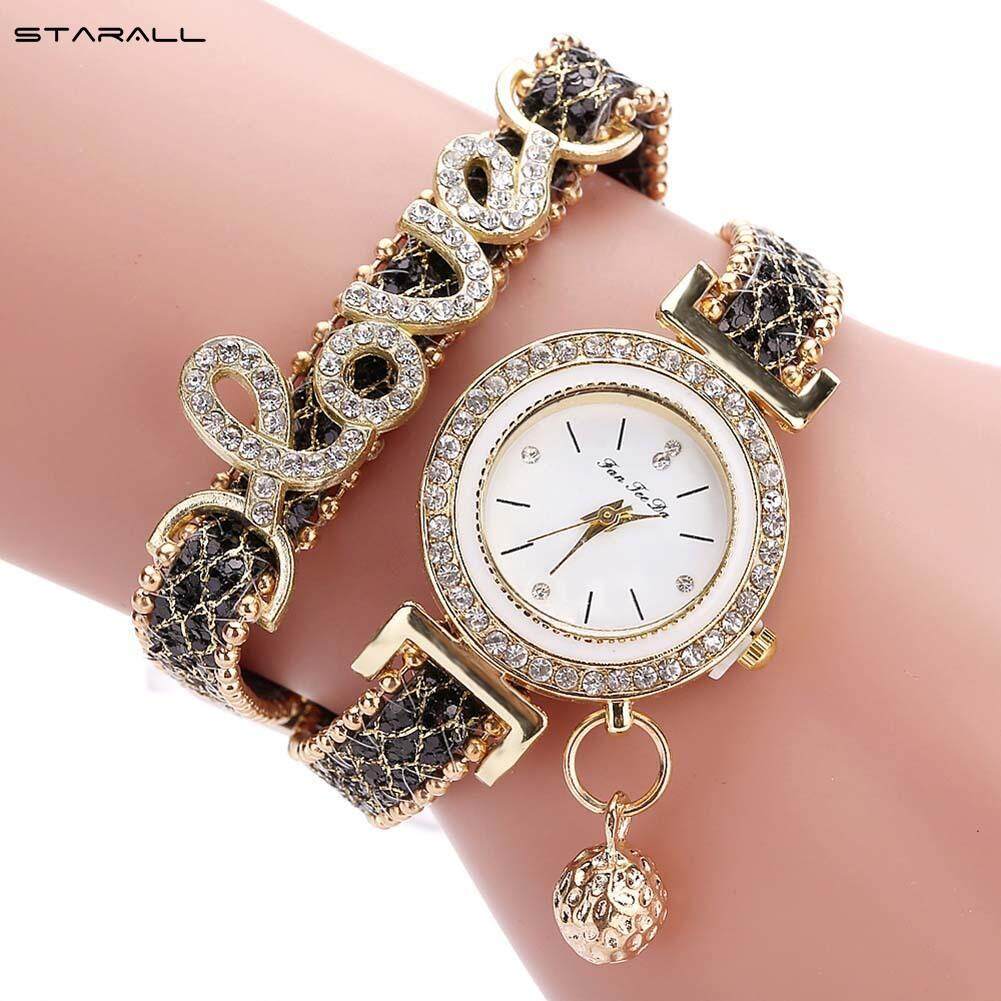 Starall Fashion Wanita Multi-Lapisan Gelang Arloji QUARTZ Alloy Kristal Cinta Huruf Band Jam Tangan Perhiasan Hadiah
