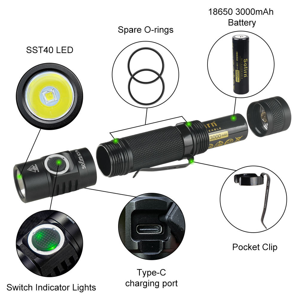 Đèn Pin LED Sofirn SC31 Pro, Cổng Sạc USB C Mạnh Mẽ 18650 SST40 2000LM Anduril