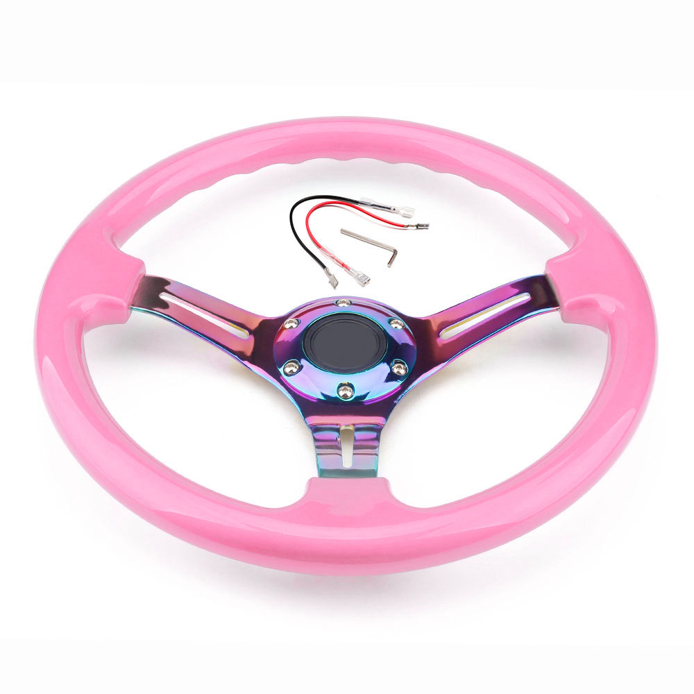Neo Chrome New 350mm 14inch Steering Wheel ABS Steering Wheel Tiffany Blue Black White Deep Purple Mahogany Red Pink