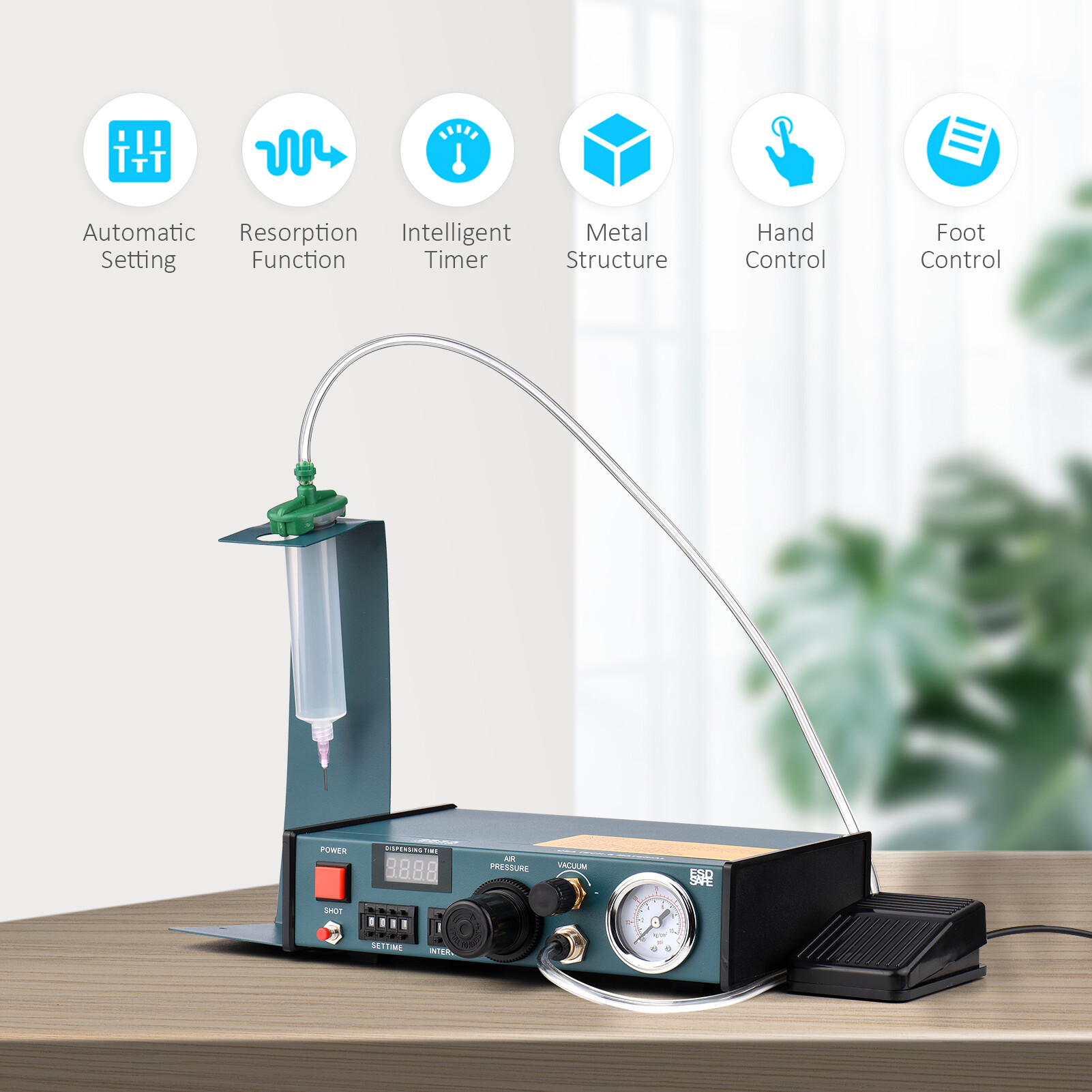 Smart Sensor 983A 220V Automatic Glue Dispenser Machine Professional Precise Dispensing Controller Glue Machine Digital Control Drip Glue Dropper Machine Precision Small Liquid Adhesive Gluing Appliance Automatic & Semi-automatic Operation