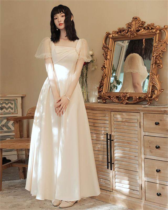 Alisa Sonya Champagne Bridesmaid Dress Long New sisters Dress Women's Daily Wedding Bridesmaid Dress