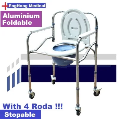 EngHong 3-in-1 Foldable Commode Wheelchair, toilet wheelchair with roda wheel, kerusi roda tandas