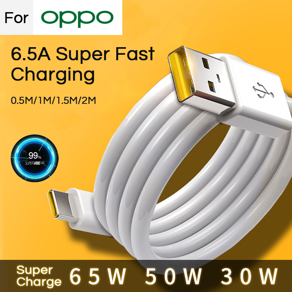 Cáp USB C Siêu VOOC 65W Cáp Type-C Sạc Nhanh 6,5A Cho OPPO Find X2 Pro Reno 3 Ace X20 X50 Realme OnePlus 8 Pro 7T 7 QC3.0 Xiaomi Mi10 9