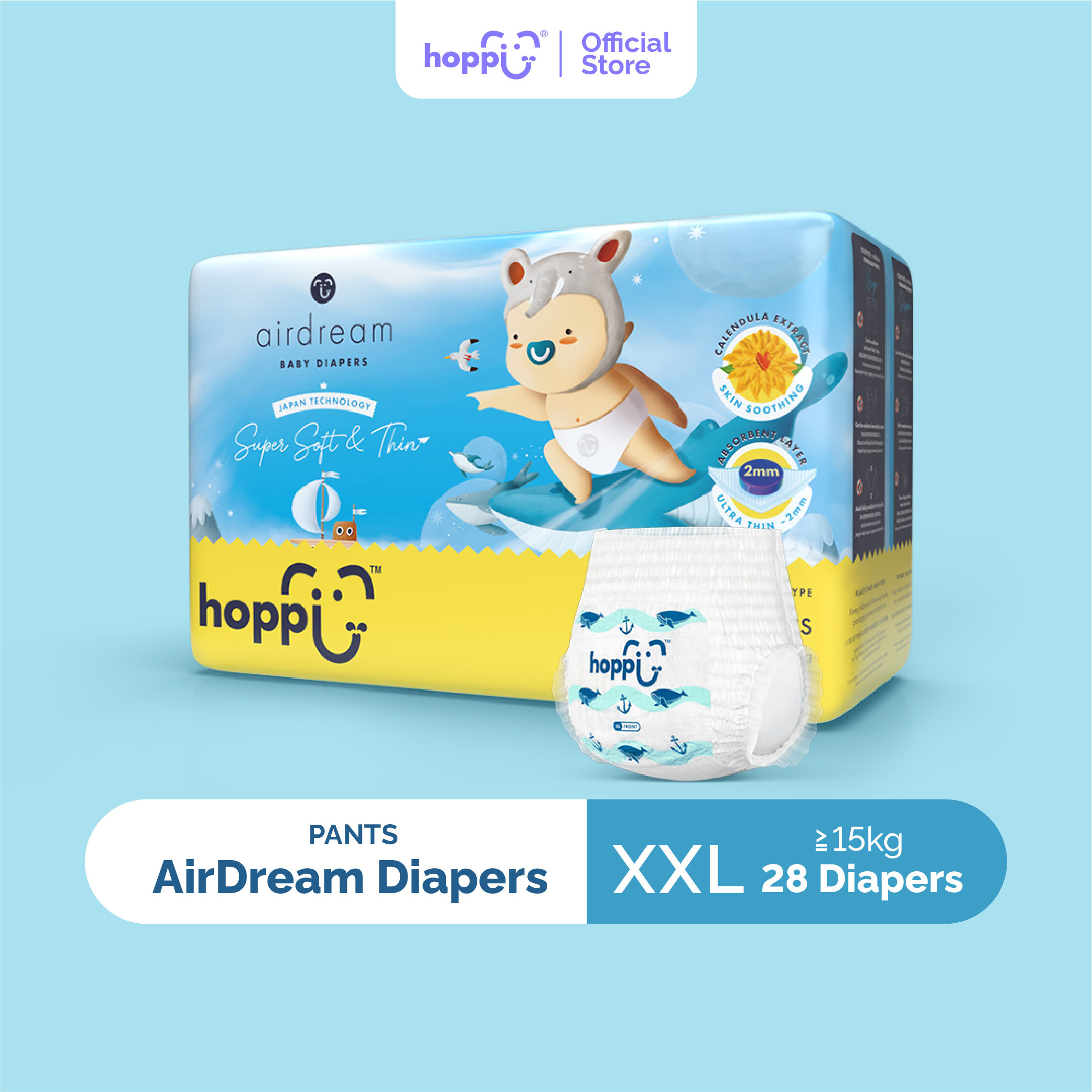 Hoppi AirDream Baby Diaper Pants M44/L38/XL32/XXL28 (1 Pack) 2mm