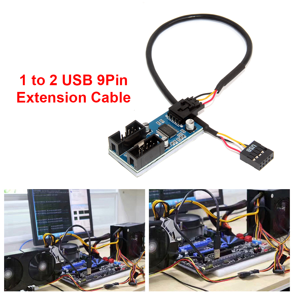 Motherboard 1 to 2/4 USB 9 Pin Header Extension Splitter Cable USB2.0 HUB Connectors Adapter