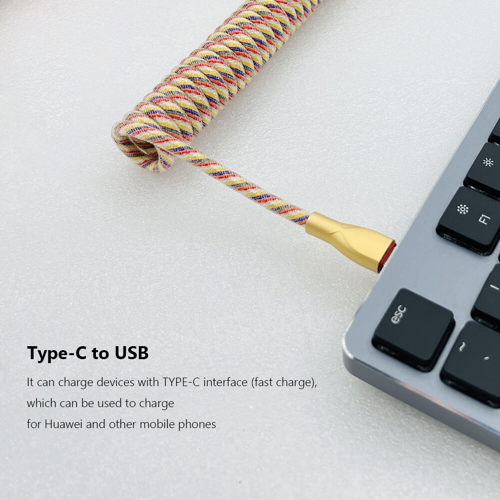 Type C USB Cable Mechanical Keyboard Coiled Spring Wire Aviator Data Cable