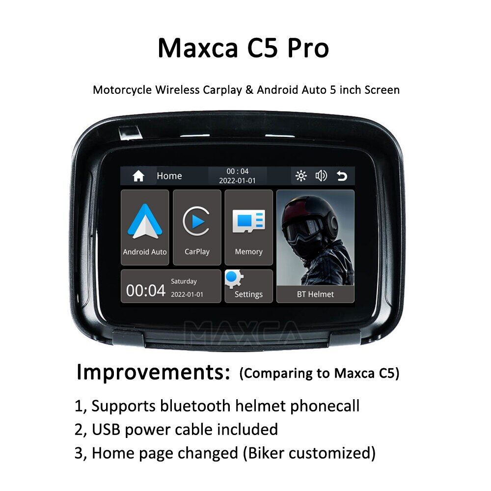 MAXCA C5 Pro Waterproof Motorcycle Carplay Wireless Android Auto Screen