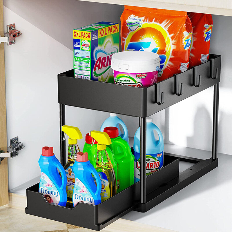 Giá lưu trữ 1 món và vật dụng dưới bồn rửa, giá lưu trữ phòng tắm trượt 2 lớp, giá lưu trữ Tủ lưu trữ bếp đa năng