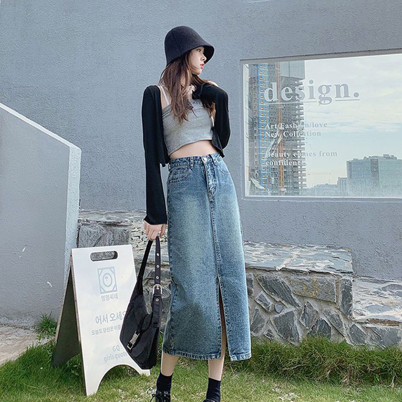 IELGY Chân Váy Denim Lửng Nữ