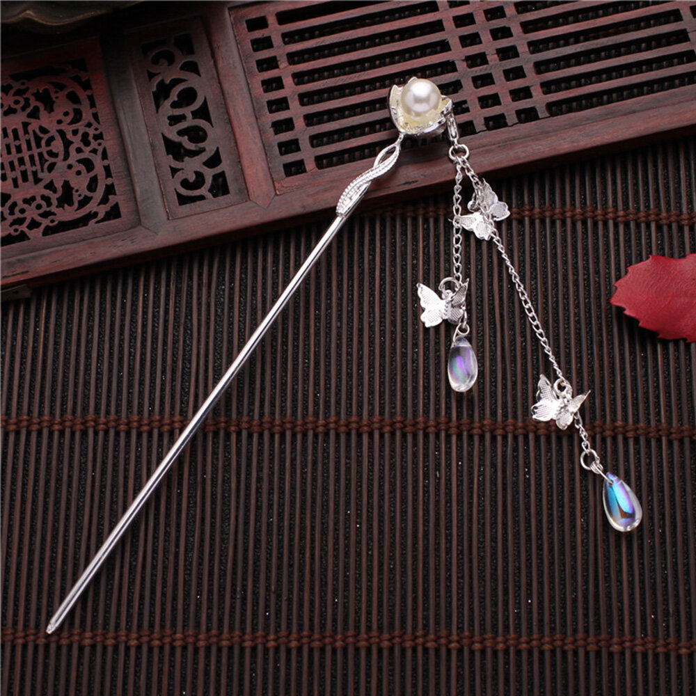 Headdress Fashion Butterfly Tassel Classic Chinese Pearl Hair Sticks Plate Hair Fork Hair Accessories Tassel Hairpin