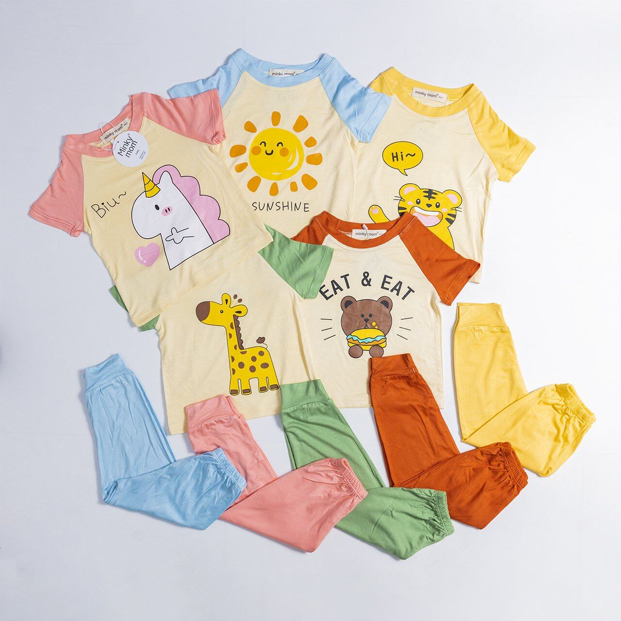 S060)MINKY MOM High Quality Natural Cotton Plain Clothing Sets/T