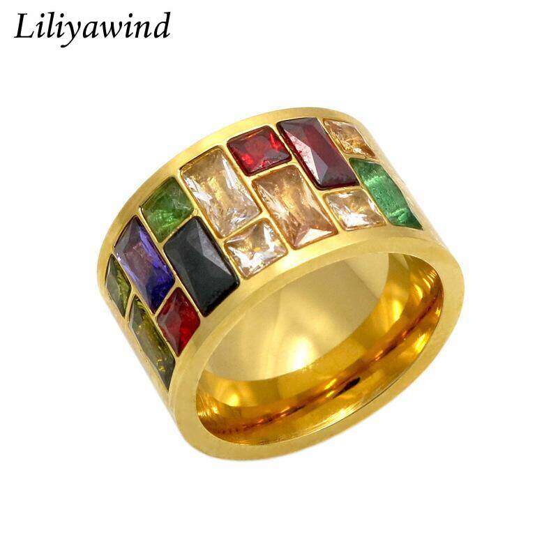 Liliyawind New Titanium Steel Diamond Crystal Rose Gold Ring for Men and Women A1R