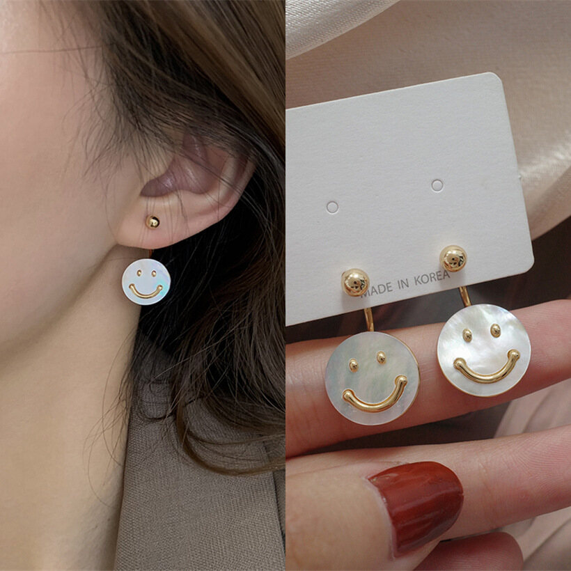 Unique Design Smiley Face Earrings, Retro Hong Kong Style, Elegant Ear Jewelry for Double Wear