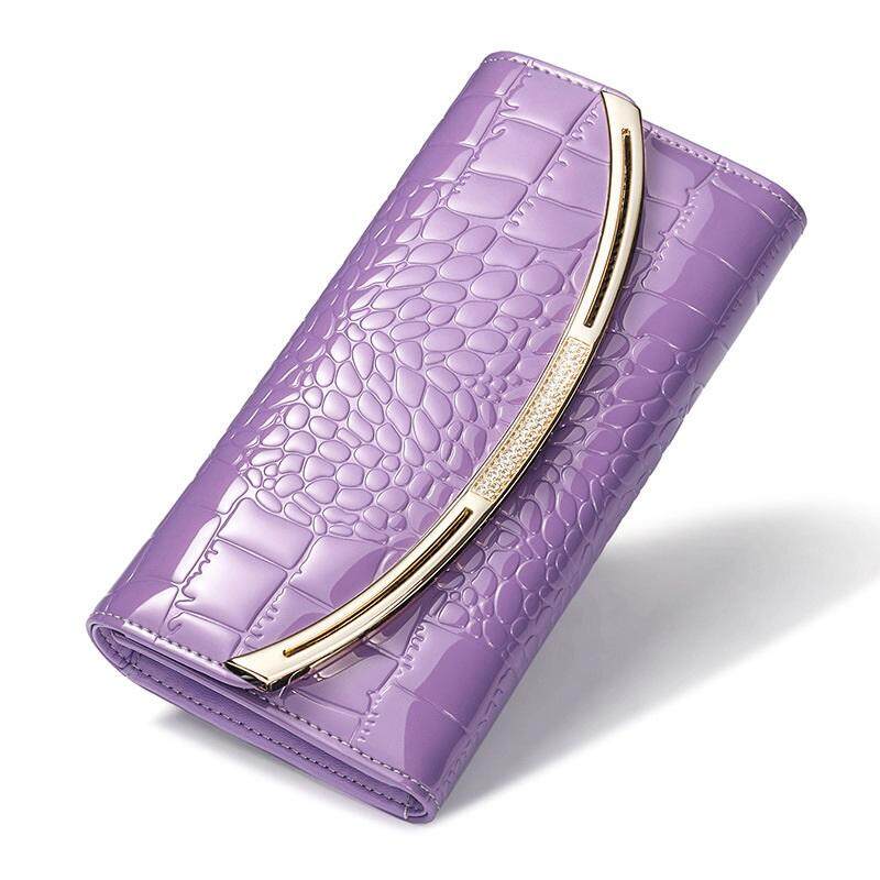 Kulit Asli Fesyen Dompet Wanita 2019 Desainer Mewah Paten Dompet Kulit Tas Tangan Wanita Wanita Lipat 3 Kulit Sapi Dompet Kait