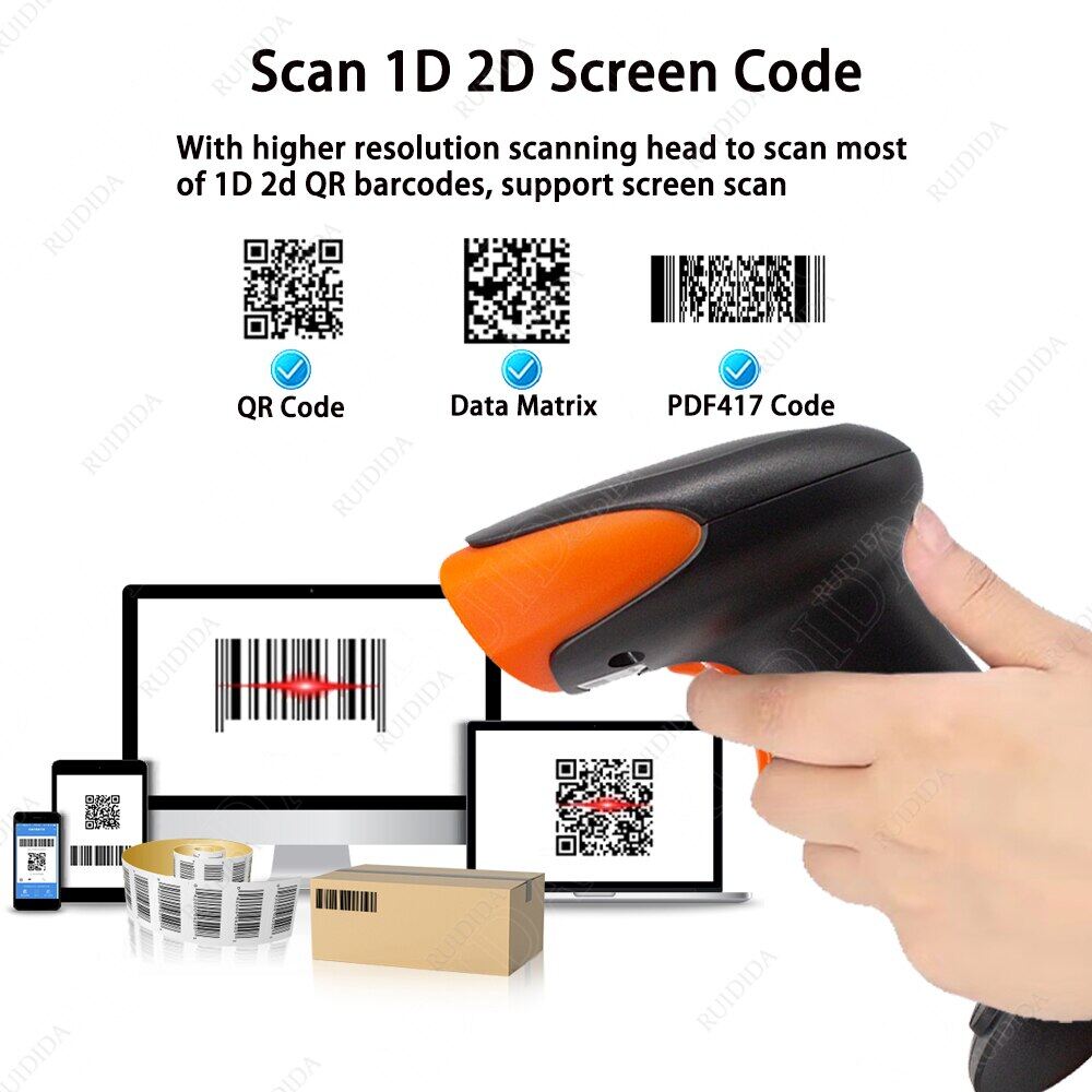 1D/2D Handheld Wired Scanner 2D QR Barcode Scanner Or Wireless QR Code Reader Or Bluetooth Bar Code Scanner USB PDF417 Barras