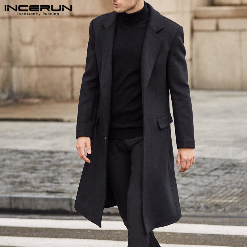 Allywit Mens Woolen Trench Coat Long Fashion Slim Fit Winter Overcoat Outwear Parka 