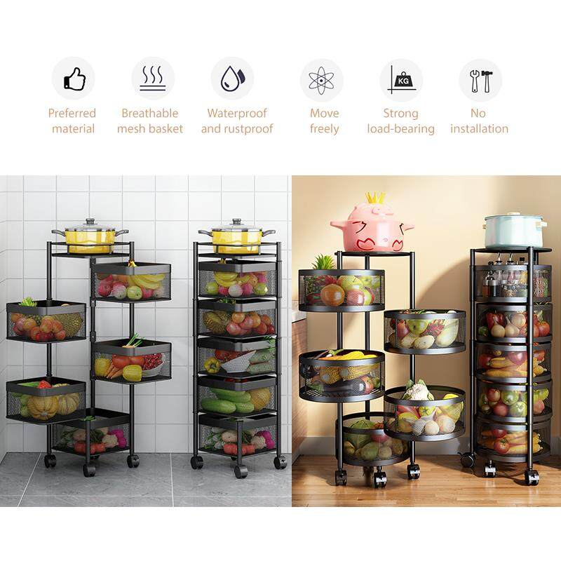 Amorus Kitchen Storage Rack Rotating Vegetable Fruit Basket Household