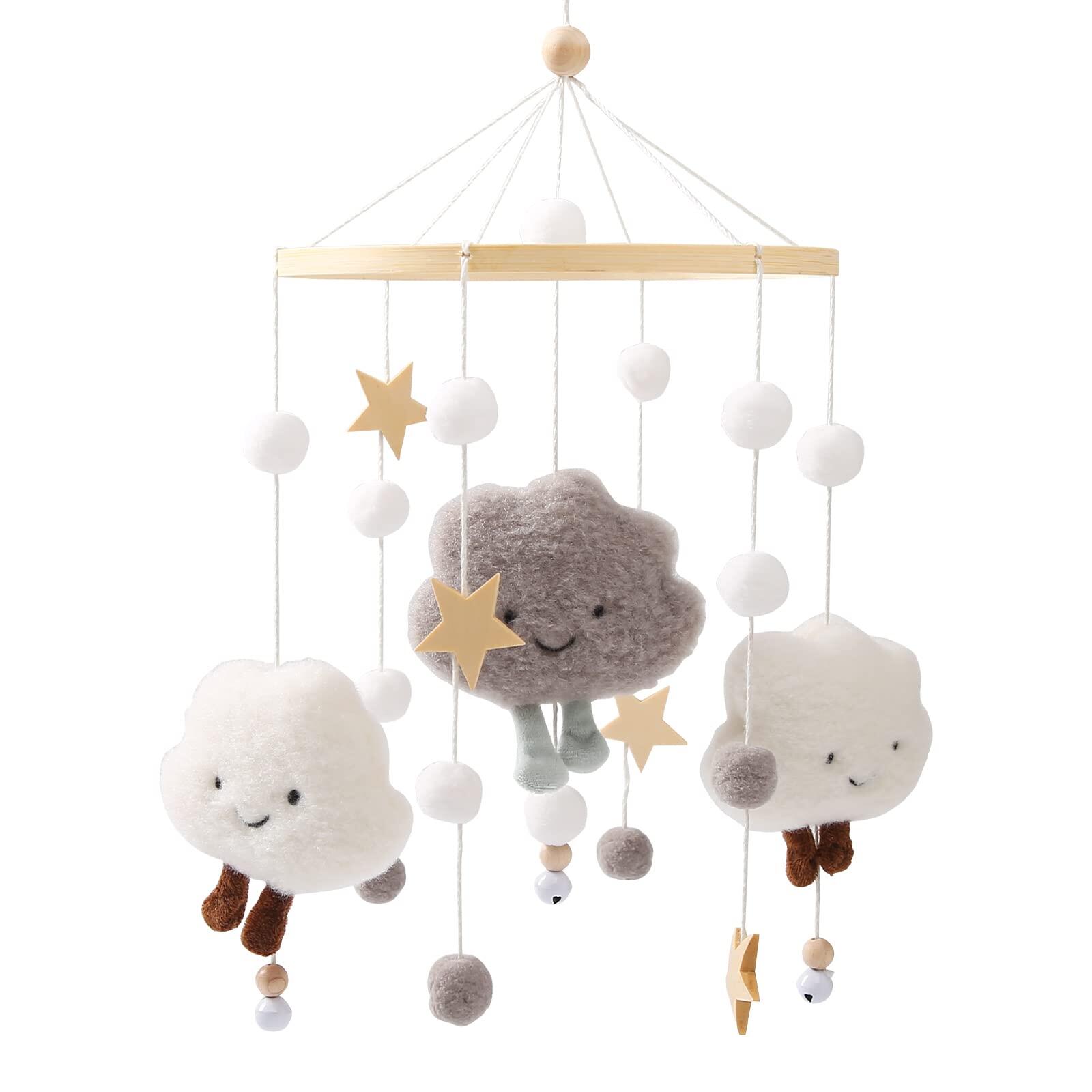 Baby crib Move Wooden chimes, baby crib move, handmade baby move, Cloud Hairball chimes, baby crib decorative pendant