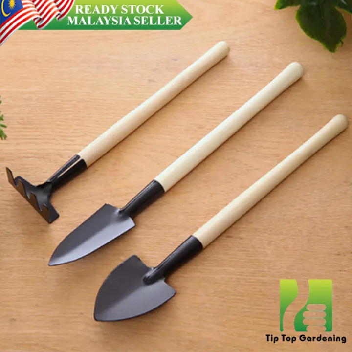 Set Of 3 Mini Garden Plant Tools Gardening Deco Tools Spade Shovel Rake Lazada