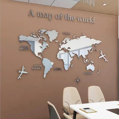 JUNY 3D Mirror World Map Art Removable Wall Sticker Acrylic Mural Decal Home Decor