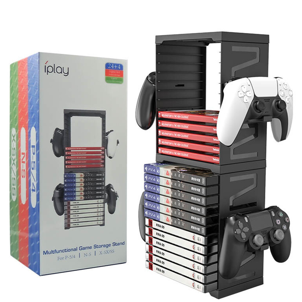 24 Games Disc Storage Tower Holder Controller Bracket for PS5/PS4/Switch