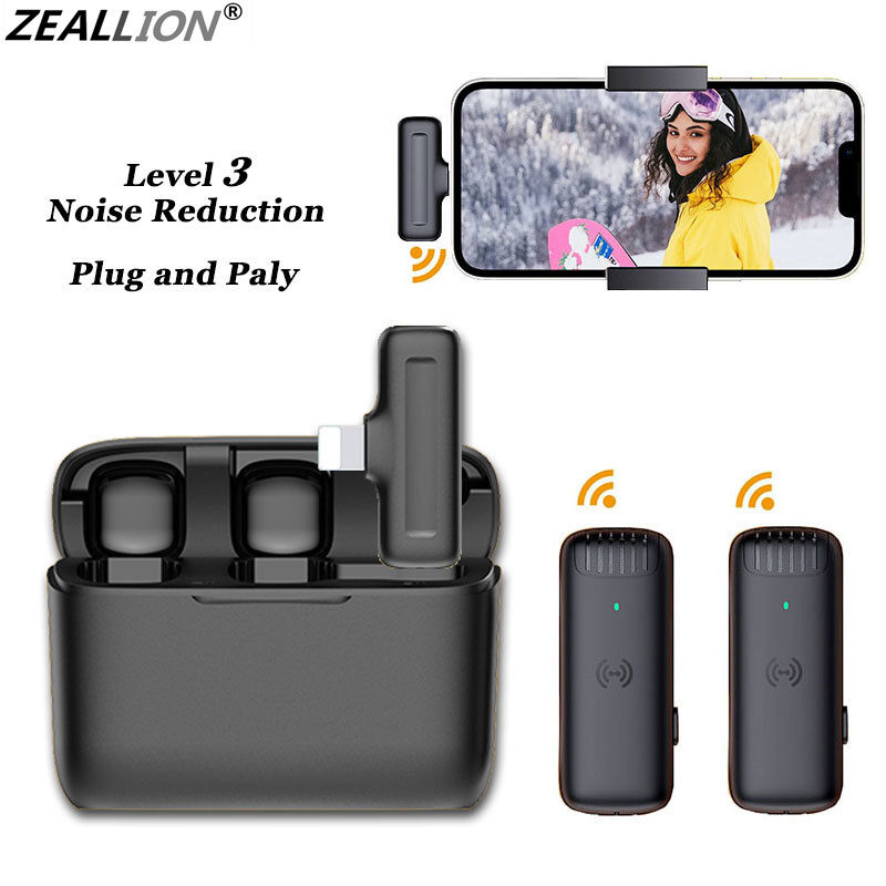 Zeallion Micro Cài Áo Không Dây Micro Ghi Hình Âm Thanh Giảm Tiếng Ồn Nhỏ Gọn Cho iPhone Android Kèm Hộp Sạc