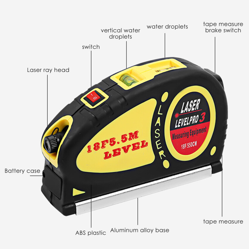 Máy Chiếu Mức Phẳng Đa Năng Độ Chính Xác Cao Đa Chức Năng Chéo Bằng Tia Hồng Ngoại Laser Có Thước Dây 4 Trong 1