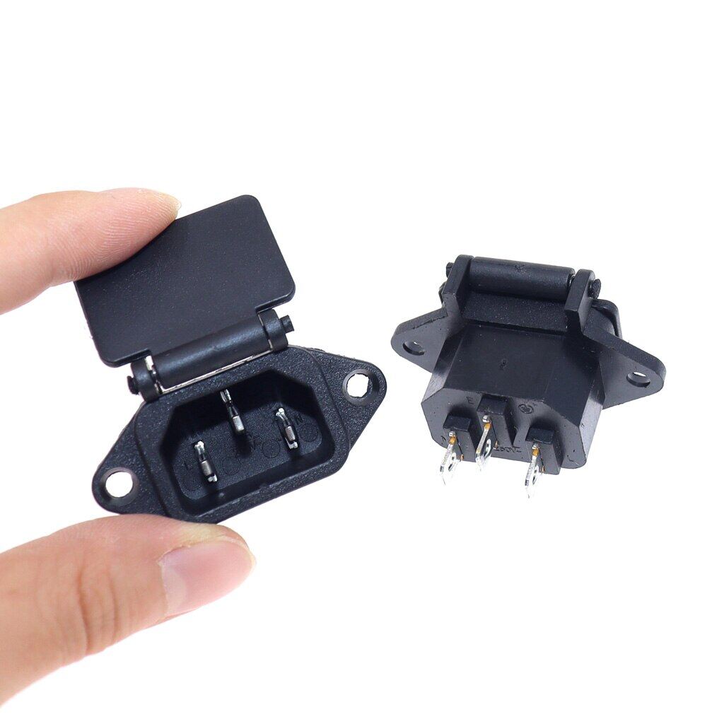 2pcs ac 250v 10a 3-pin iec320 c14 inlet plug power socket black + cover