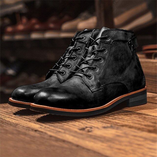 Men Fashion Boots American Casual Leather Shoes Men s UK Style Retro