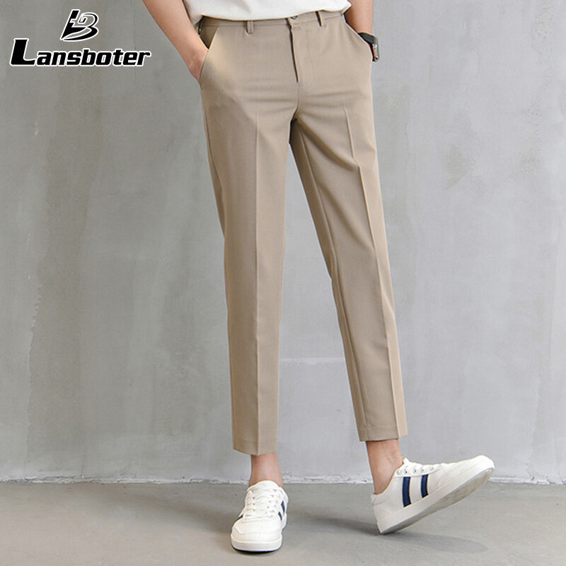 Lansboter Men's new drape suit pants nine points slim khaki pants small feet straight casual pants trend