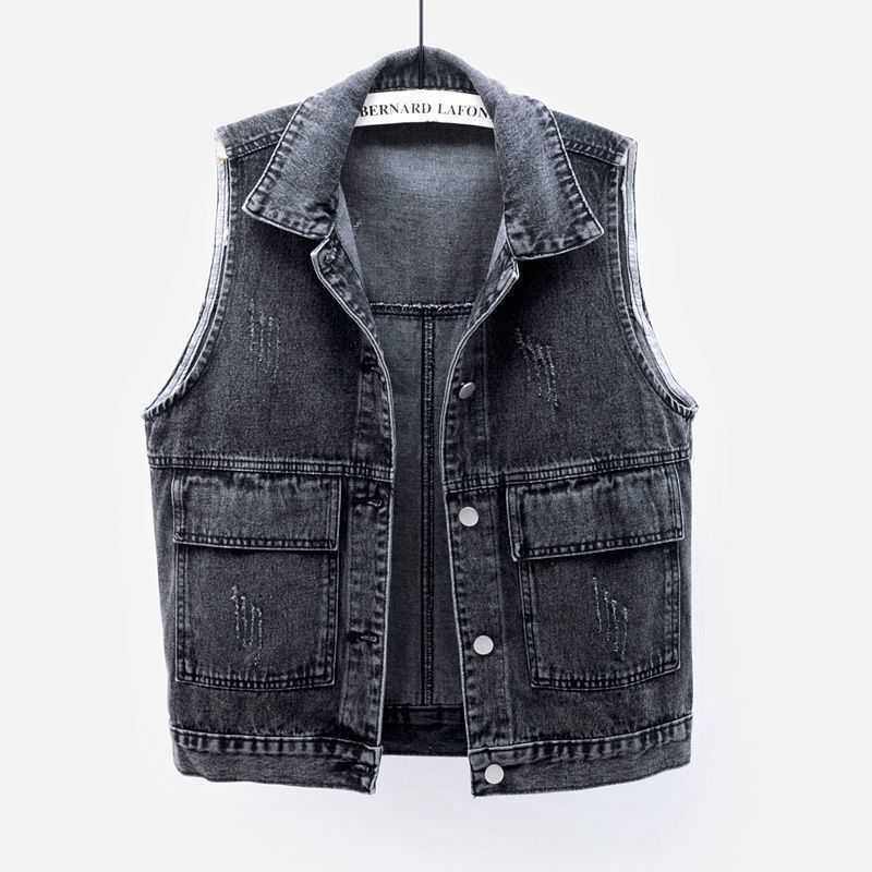 Denim Vest Women Short Simple Wild Big Pocket Loose Waistcoat