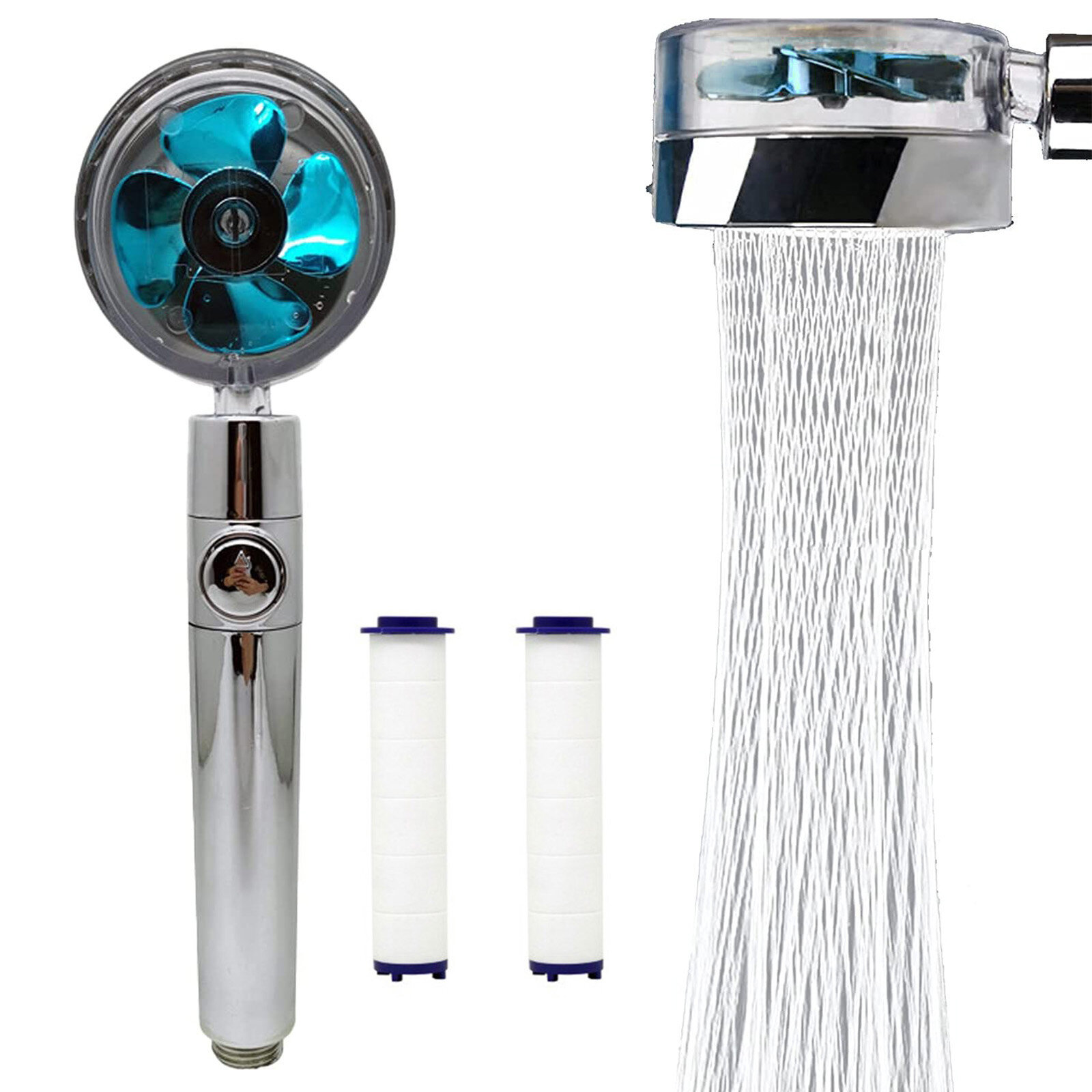 Multi-color Propeller Handheld Shower Head Nozzle High Pressure Adjustment