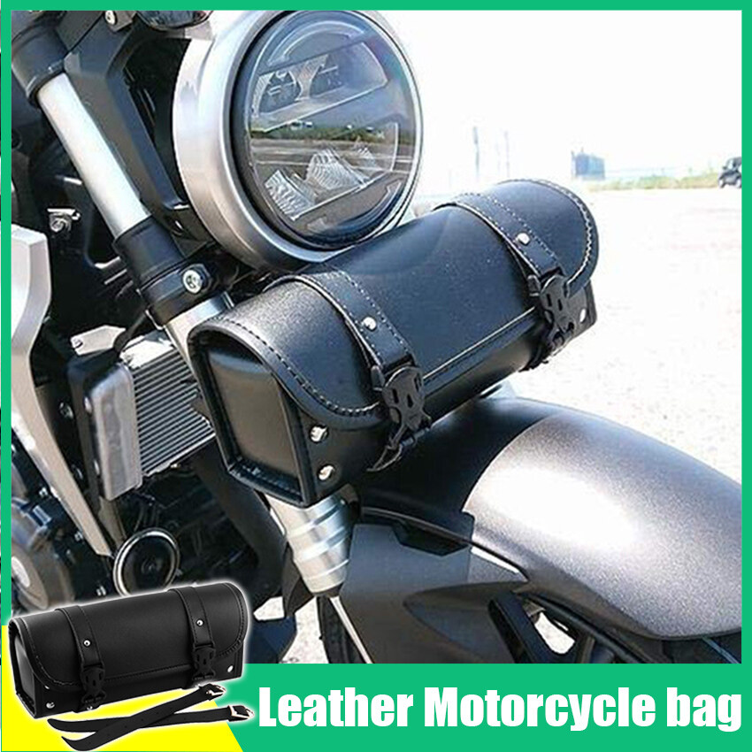 MA Universal Leather Motorcycle Tool Bag Handlebar Saddlebag Side Roll Barrel Pouch