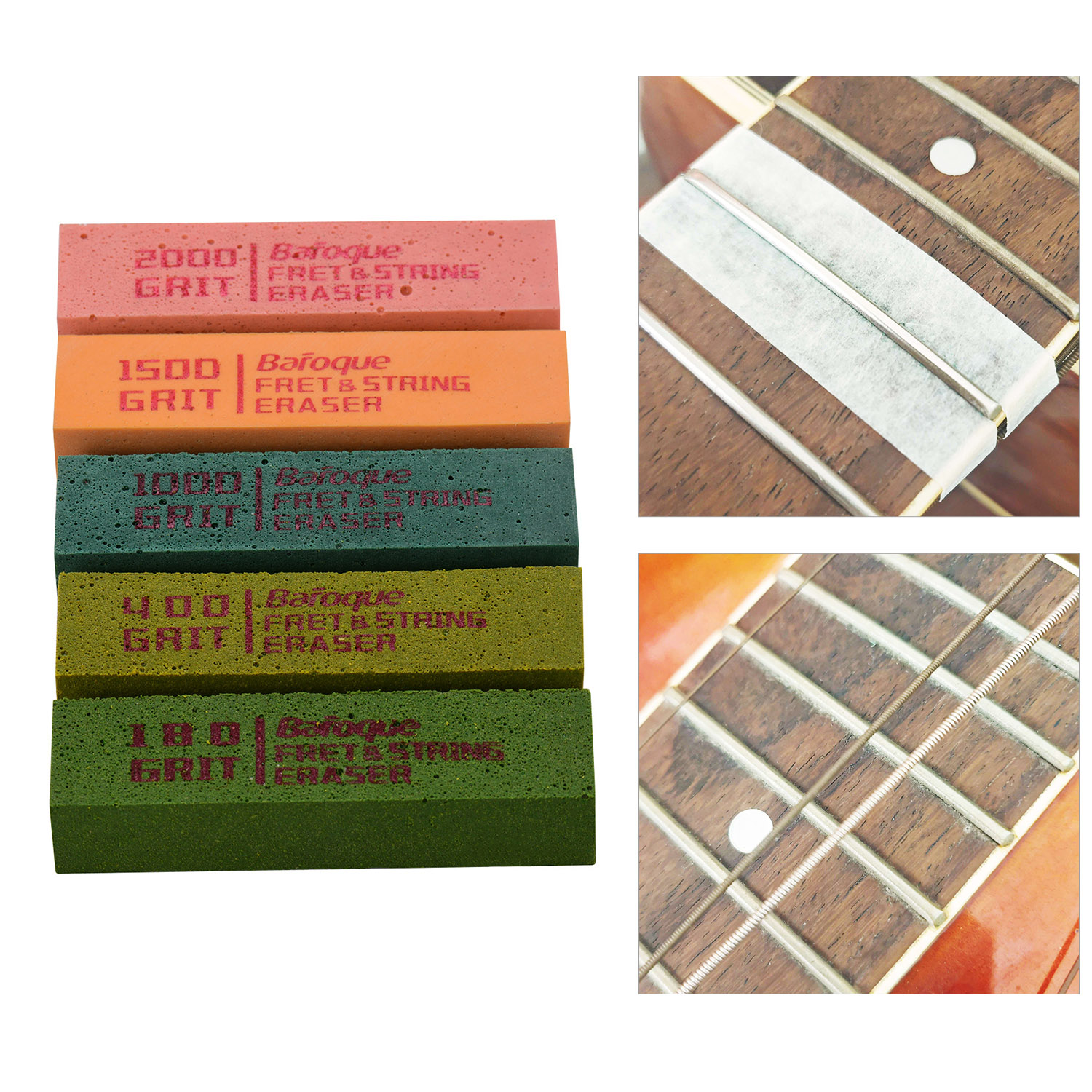 Gommes à Polir Pour Frettes De Guitare - Lot De 5 Grains (180, 400, 1000, 1500) - Caoutchouc Flexible, Entretien Guitare