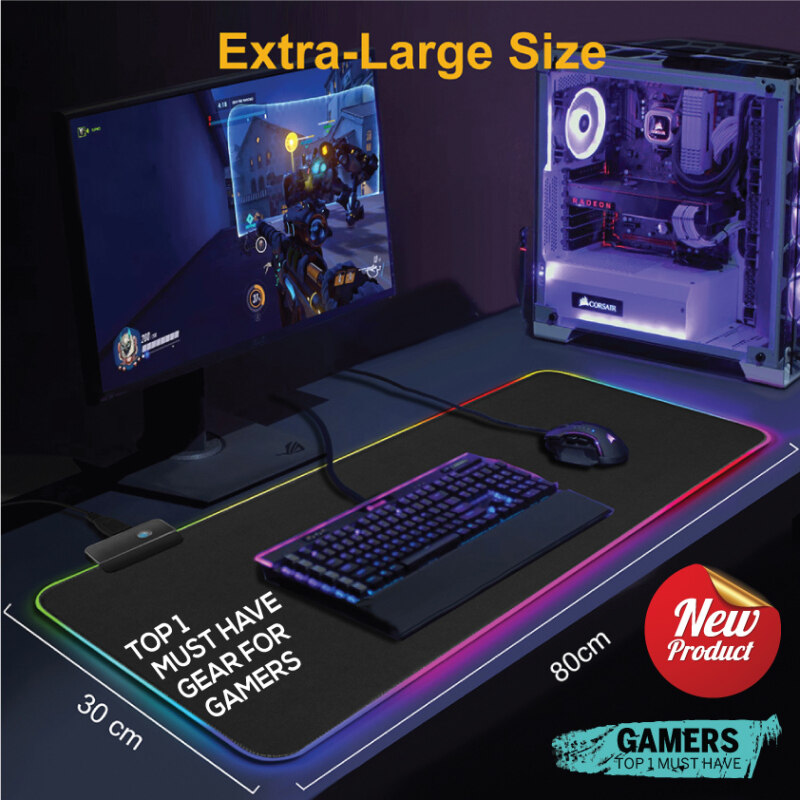 Mouse Pad Gaming Large RGB Lighting Gaming Mousepad | 4mm Natural Soft Rubber | 7 Colors RGB Breathable LED Light Malaysia