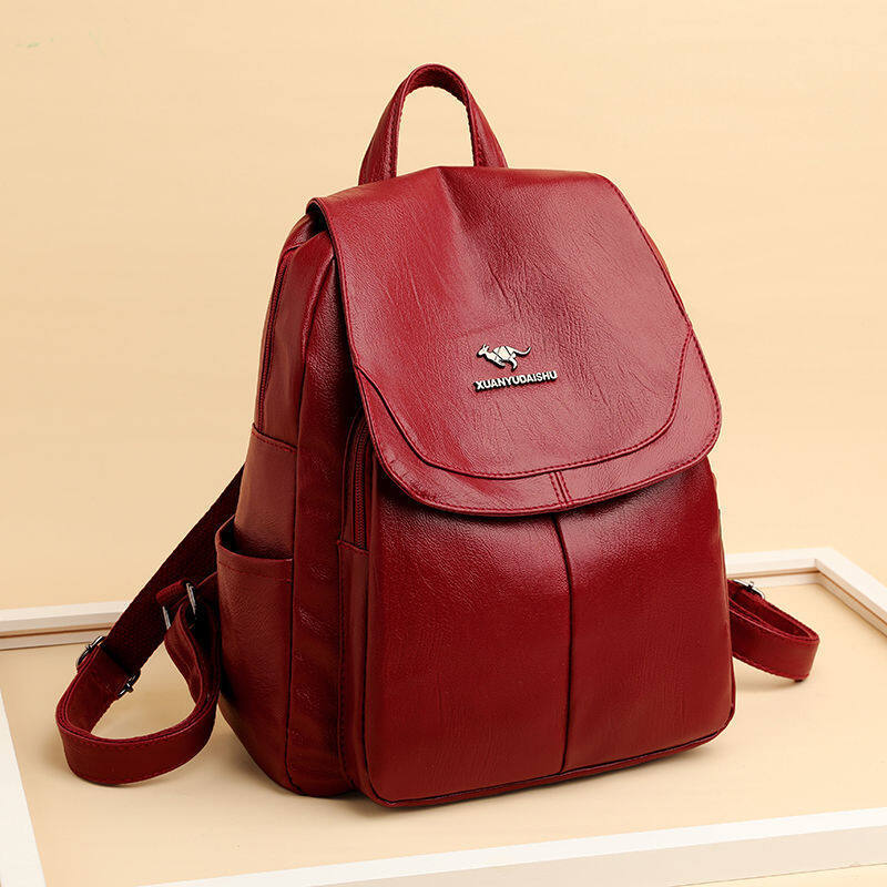Balo Da Thật AOX212 Kangaroo, Ba Lô Nữ Da Mềm Phối Hợp Thời Trang Mới 2021 Túi Du Lịch Sức Chứa Lớn Phong Cách Hàn Quốc
