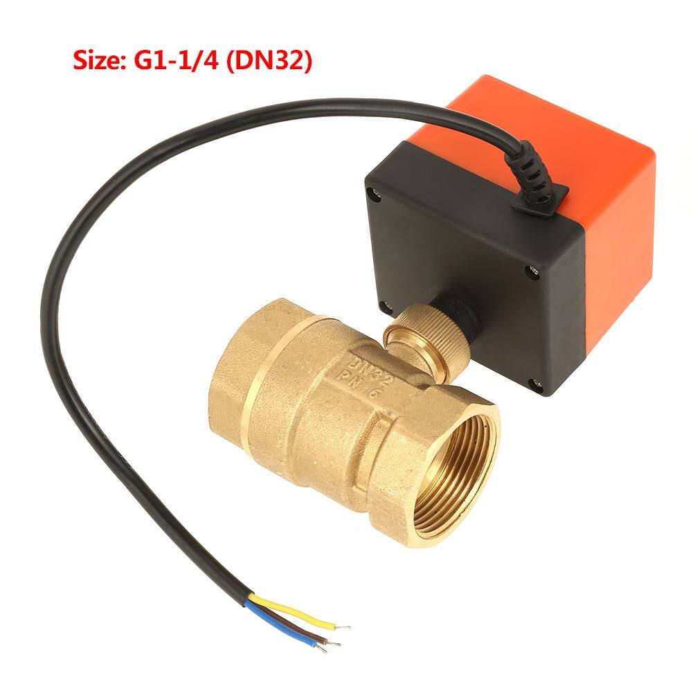 1pc AC 220V G1-1/4 DN32 2-Way 3-Wire 2-Point Control Brass Electrical Motorized Ball Valve