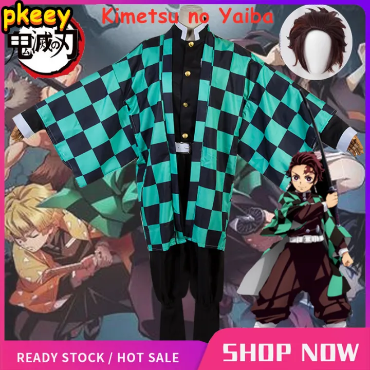Anime Demon Slayer Kimetsu No Yaiba Kamado Tanjirou Cosplay Costume Team Uniform Coat Wig Kid Adult Cosplay Clothes Halloween Comic Show Costume S 2xl 100 150 Lazada Ph