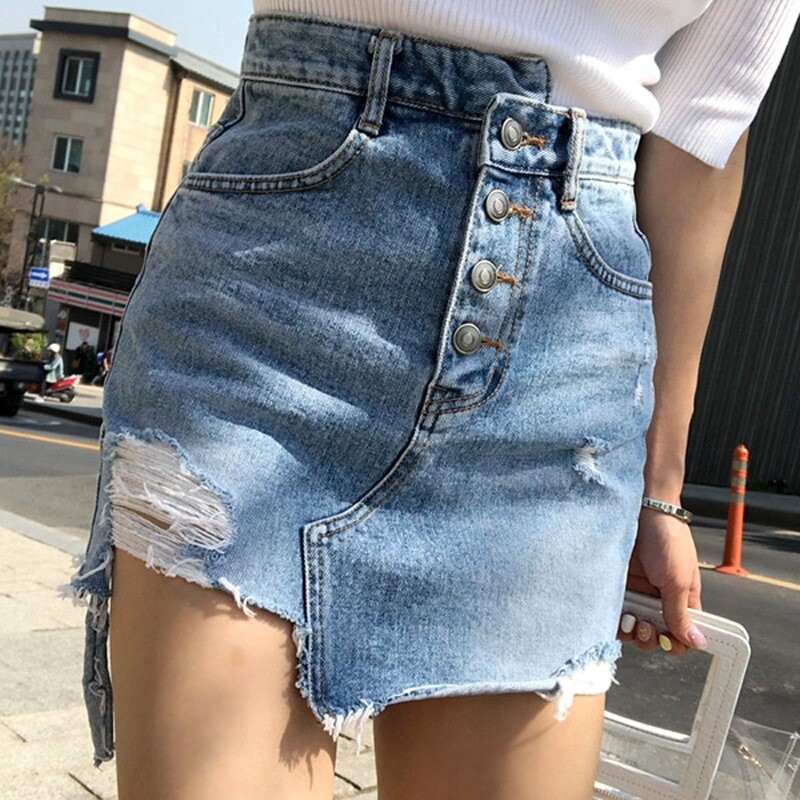 Denim Short Ripped Skirt - Best Price 