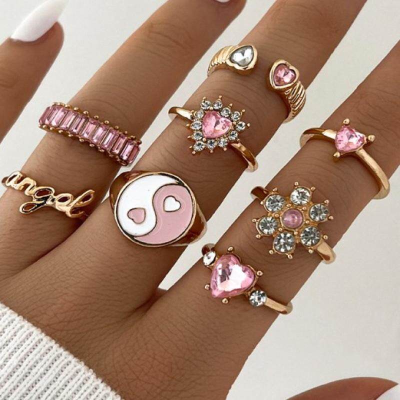 Eight-piece diamond flower letter love ring set