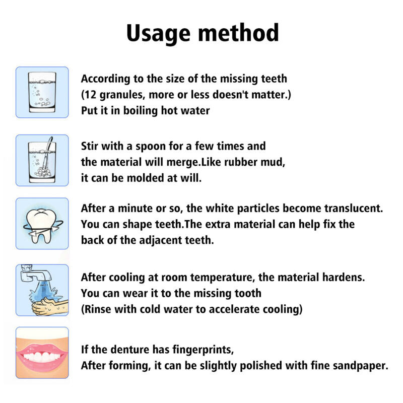 MOFE DIY Tooth Repair Replace Missing Denture Repair Solid Denture Temporary Tooth Filling Material Tooth Brace Rubber Safety Non-Toxic Moldable Replacement Material Tooth Repair Kit 10g/ 20g/ 30g