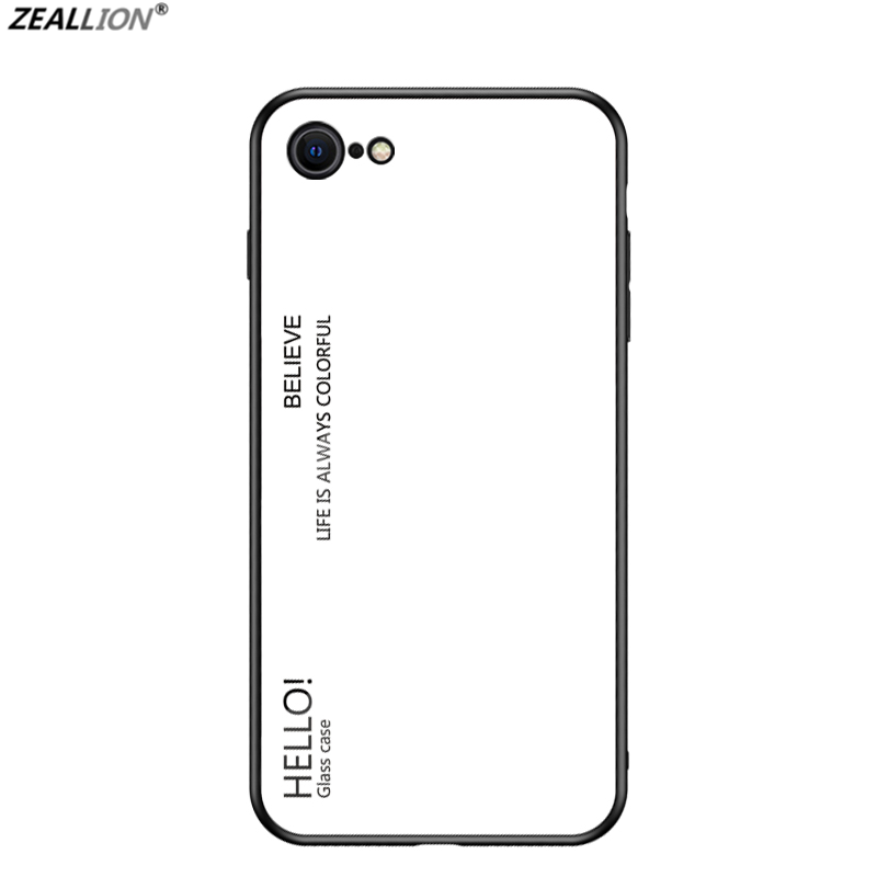 Zeallion for [Apple iPhone SE 2020] Gradient Tempered Glass Back Cover Protective Phone Case