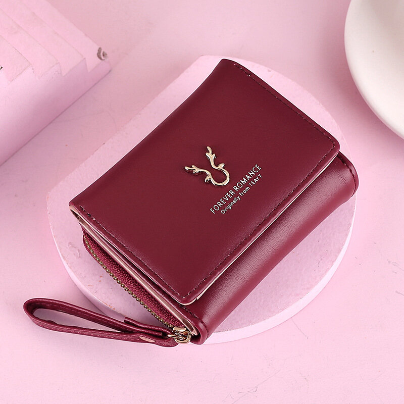 IELGY Ví Nữ Ngắn Da Pu Mini Khóa Kéo