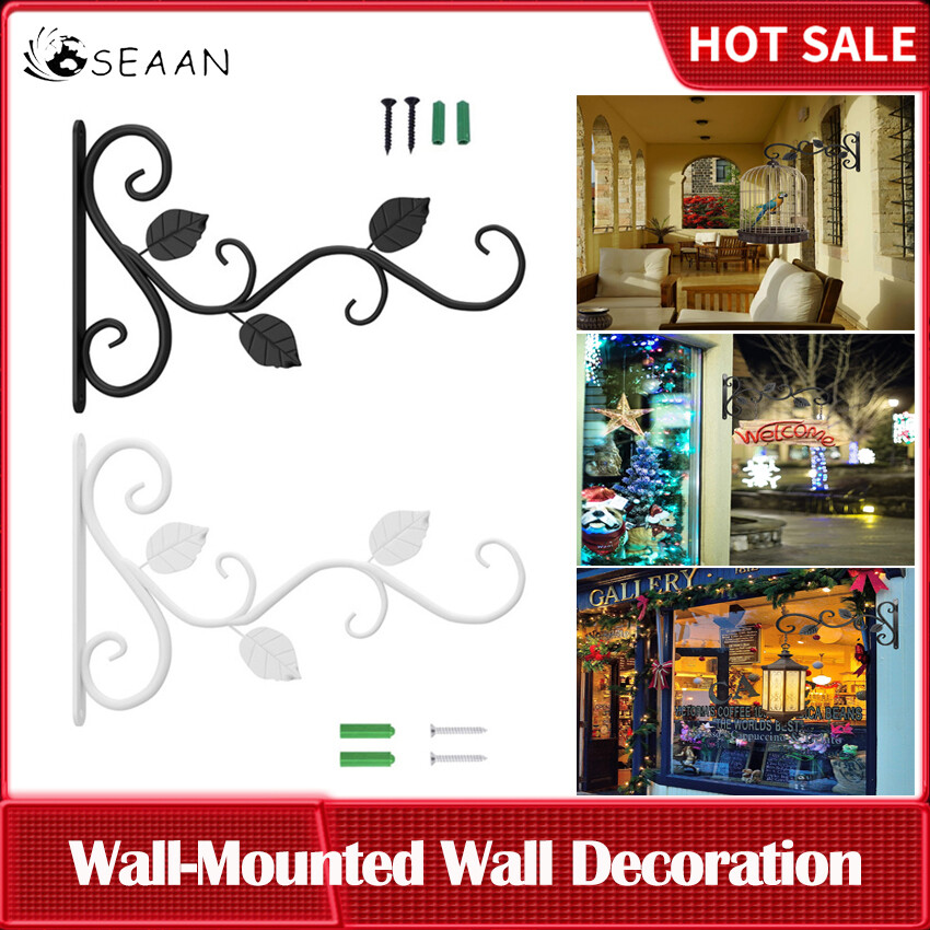 European-Style Wall-Mounted Iron Flower Basket Wall Decoration Hanging Basket Flower Stand Hanging Flower Stand Living Room Balcony Green