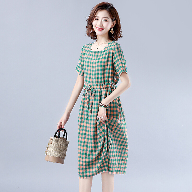 Cotton Plaid Dress Female Korean Style 