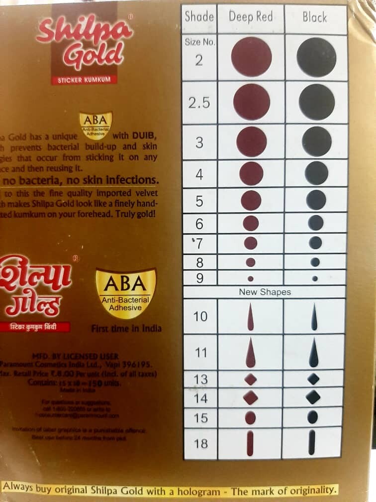 AE SIZE BLACK RAINBOW GOLD STICKER KUMKUM SHILPA STICKER BINDI