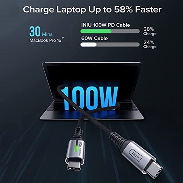 Type C to Type C 100W 5A 20V  Fast Charging Nylon Cable / Type C  Charger Cord Compatible With Universal Type C Supported Android / Video Output Fast Charging USB-C Nylon Braided Cable